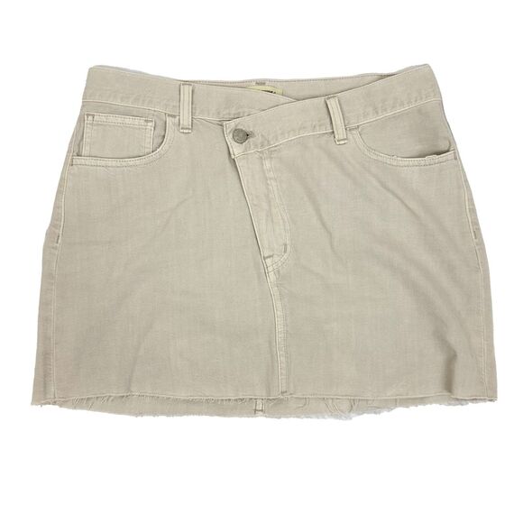 MADEWELL Denim Crossover-Waist Mini Skirt 27 Stone Cut-Off Zip Button NWT B24 - Picture 2 of 6